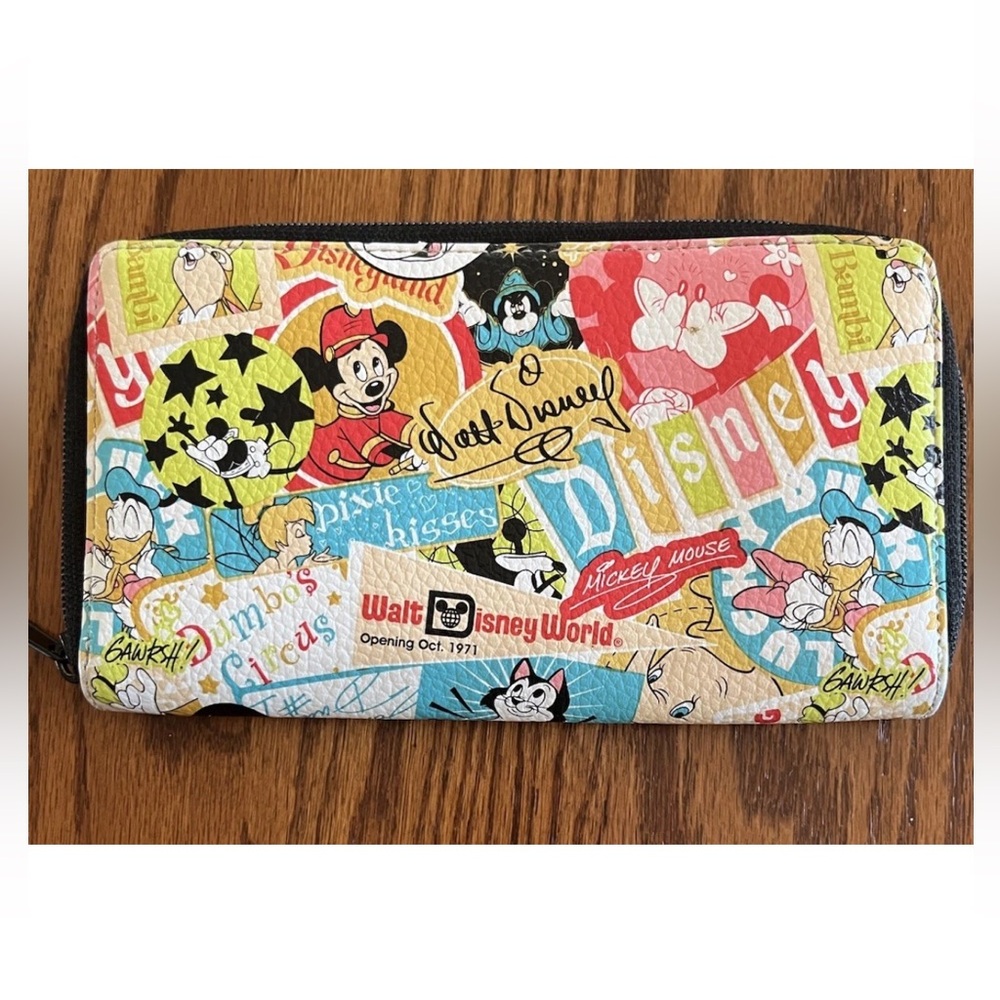 Disney Parks Character Collage Wallet Mickey Minnie Mouse Tinker Bell